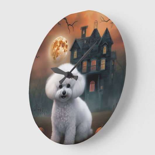 Grande Horloge Ronde Bichon Frise Halloween effroi (Angle)