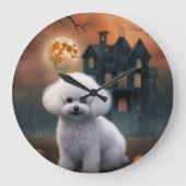 Grande Horloge Ronde Bichon Frise Halloween effroi (Recto)