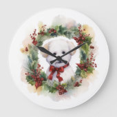 Grande Horloge Ronde Bichon Frise Wreath Festive Pup (Recto)