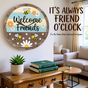 Grande Horloge Ronde Bienvenue aux amis de l'abeille rustique