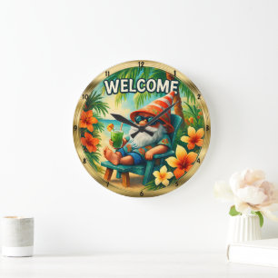 Grande Horloge Ronde Bienvenue Beach Gnome Tropical Relax