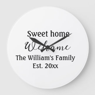 Grande Horloge Ronde Bienvenue chez vous ajoutez nom de famille année d