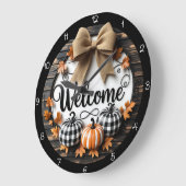 Grande Horloge Ronde Bienvenue citrouilles d'automne (Angle)