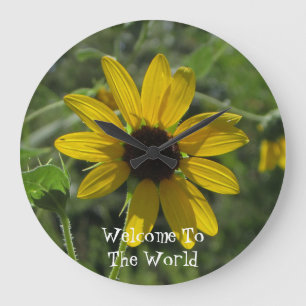 Grande Horloge Ronde Bienvenue Dans Le Monde Fleur Photo Floral Jaune