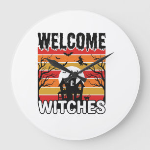 Grande Horloge Ronde Bienvenue Sorcières Conception de gravure Hallowee