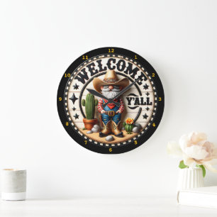 Grande Horloge Ronde Bienvenue Y'all Cowboy Gnome