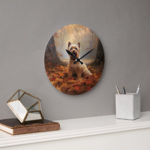 Grande Horloge Ronde Biewer Terrier en automne feuilles tombées inspire