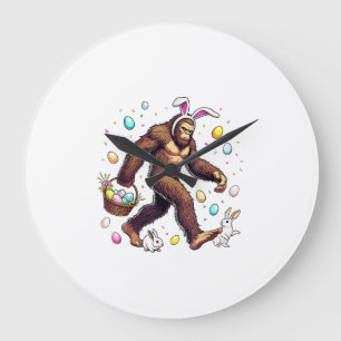 Grande Horloge Ronde Bigfoot Pâques Jour Drôle Sasquatch Mignon Lapin E