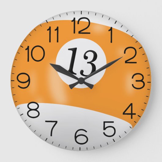 Grande Horloge Ronde Billard orange et blanc #13 Ball (Recto)