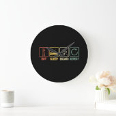 Grande Horloge Ronde Billiard Eat Sleep Repeat Retro Style Slogan (Maison)