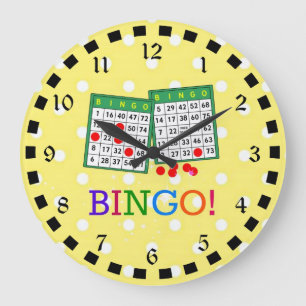 Grande Horloge Ronde Bingo ! Cartes de bingo vertes et blanches sur fon