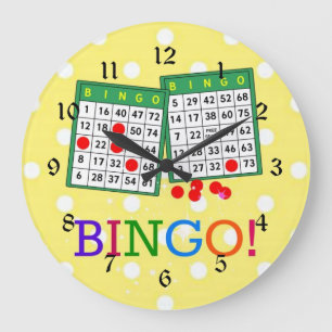 Grande Horloge Ronde Bingo ! Cartons de bingo verts et blancs,