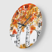 Grande Horloge Ronde Birches Arbres Automne Feuilles d'automne Forêt Or (Angle)