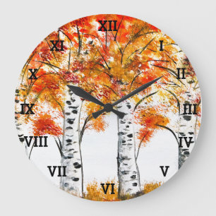 Grande Horloge Ronde Birches Arbres Automne Feuilles d'automne Forêt Or