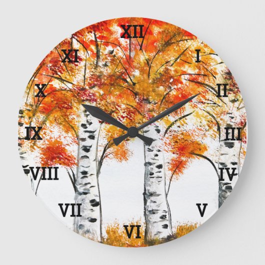 Grande Horloge Ronde Birches Arbres Automne Feuilles d'automne Forêt Or (Recto)