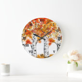 Grande Horloge Ronde Birches Arbres Automne Feuilles d'automne Forêt Or (Maison)