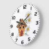 Grande Horloge Ronde Birdhouse Et Fleurs (Angle)
