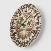 Grande Horloge Ronde Birds & Flowers Rustic Wall Clock (Angle)