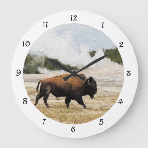 Grande Horloge Ronde Bison et Old Faithful Wall Clock