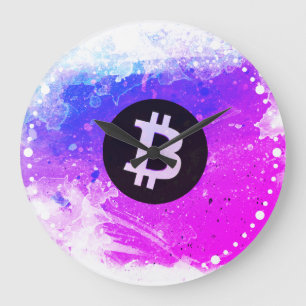 Grande Horloge Ronde Bitcoin Aquarelle (Style 6 - Miami Beach)