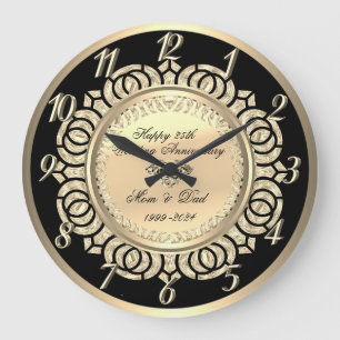 Grande Horloge Ronde Black 25th Mariage Anniversaire de l'or
