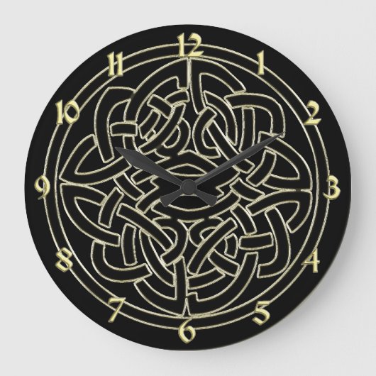 Grande Horloge Ronde Black and Metallic Gold Celtic Knot Clock (Recto)