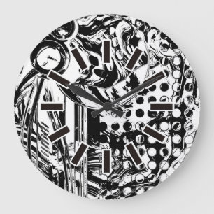 Grande Horloge Ronde Black and White Geometric Art 20