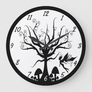 Grande Horloge Ronde Black and white spooky fairy clock