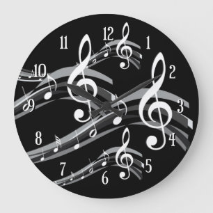 Grande Horloge Ronde Black and White Treble Clef