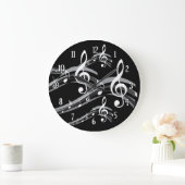 Grande Horloge Ronde Black and White Treble Clef (Maison)
