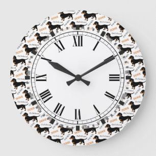 Grande Horloge Ronde Black ansd Tan Smooth Coated Dachshund Pattern
