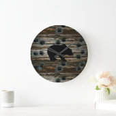 Grande Horloge Ronde Black Bear Black Bear Paws Rustic Wood (Maison)