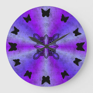 Grande Horloge Ronde black Butterfly on Pink rainbow in leather optics
