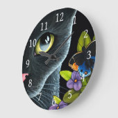 Grande Horloge Ronde Black Cat 557 Papillon bleu Fleurs (Angle)