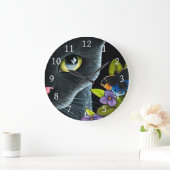 Grande Horloge Ronde Black Cat 557 Papillon bleu Fleurs (Maison)