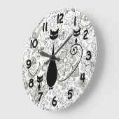 Grande Horloge Ronde Black Cat and Kittens (Angle)