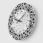 Grande Horloge Ronde Black Dots & Circle Pattern + your text & backgr. (Angle)