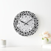 Grande Horloge Ronde Black Dots & Circle Pattern + your text & backgr. (Maison)