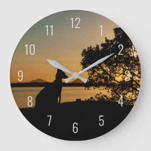 Grande Horloge Ronde Black & Gold Sunset Australie Kangaroo Paysage