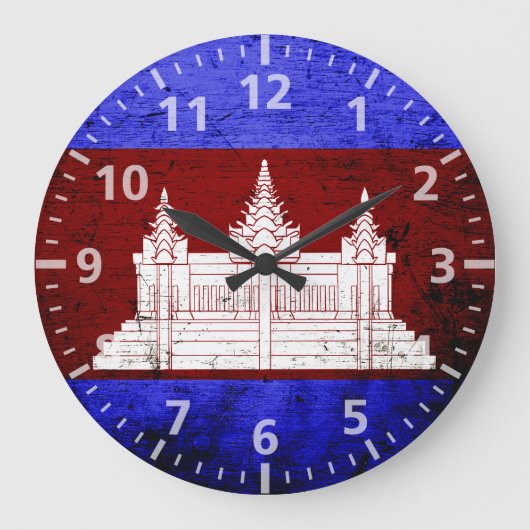 Grande Horloge Ronde Black Grunge Cambodia Flag (Recto)