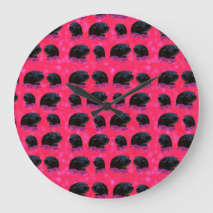Grande Horloge Ronde Black Guinée Pigs On Pretty Pink Rose