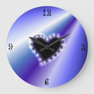 Grande Horloge Ronde Black Heart with Stars on Purple Rainbow