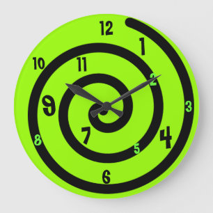 Grande Horloge Ronde Black & Neon Green Spiral Wall Clock