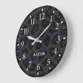 Grande Horloge Ronde Black Panther Imprimer Motif animal avec nom (Angle)