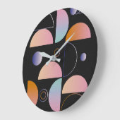 Grande Horloge Ronde Black Pink Orange Abstract Art Pattern (Angle)