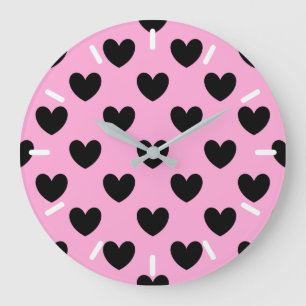 Grande Horloge Ronde Black polka hearts on cotton candy pink