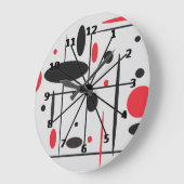 Grande Horloge Ronde Black, Red and White Abstract Wall Clock (Angle)