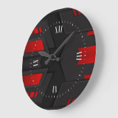 Grande Horloge Ronde Black & Red Metallic Geometric Design (Angle)