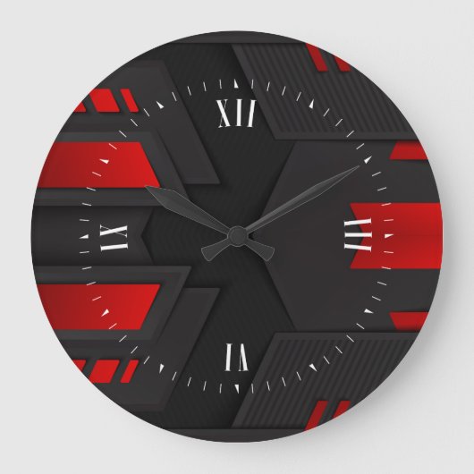 Grande Horloge Ronde Black & Red Metallic Geometric Design (Recto)