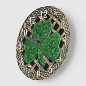 Grande Horloge Ronde Black shamrock and celtic knots Round clock (Angle)